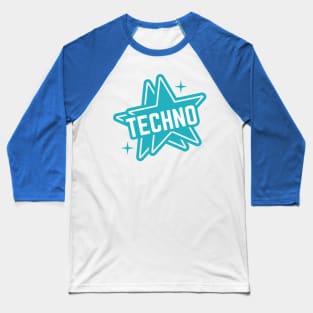 TECHNO  - 2 Stars Logo (White/blue) Baseball T-Shirt